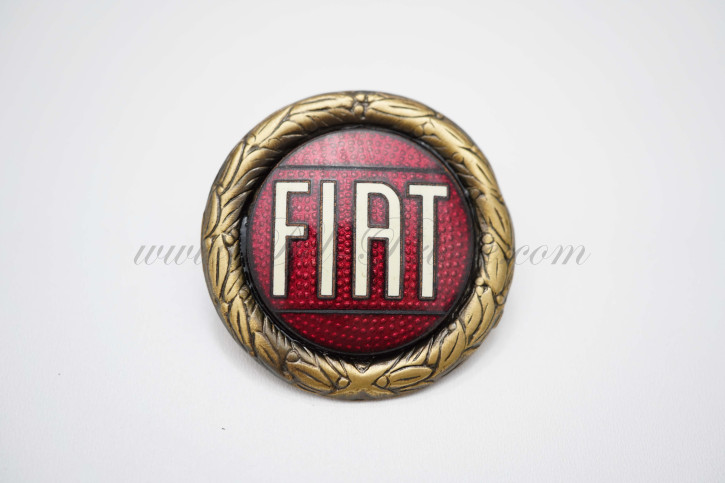engine bonnet emblem, Fiat, enamelled, red, screwed