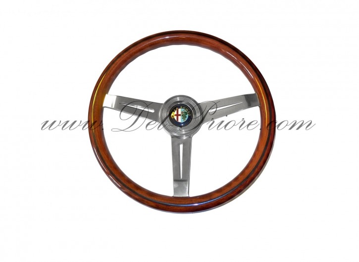 volante in legno, somigliante a Nardi Ø 36,5, con bottone claxon Alfa