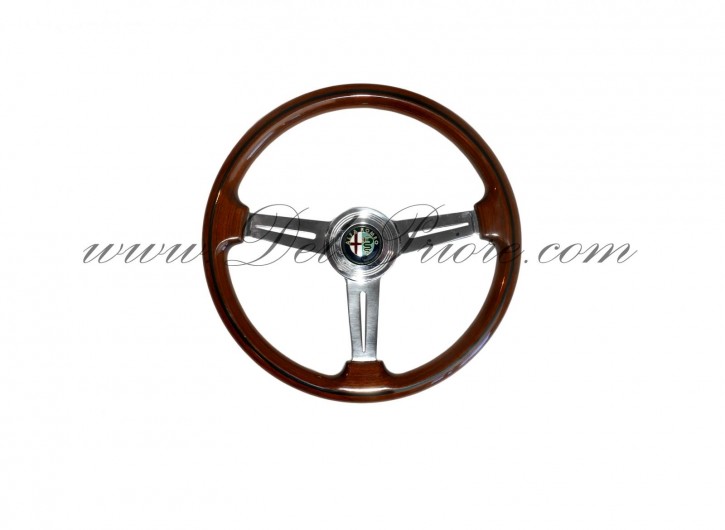 Wooden steering wheel with chrome spokes, 36 cm Ø