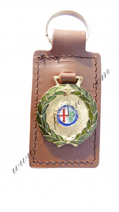 Porte clé brun cuir Alfa couronne de laurier