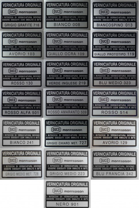 adesivo orig. numero vernice, diversi colori, su richesta