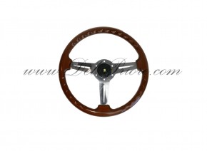 Wooden steering wheel with chrome spokes, 36 cm Ø